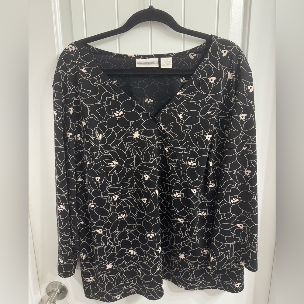 Worthington Plus Size 2X Black and White Floral Top
